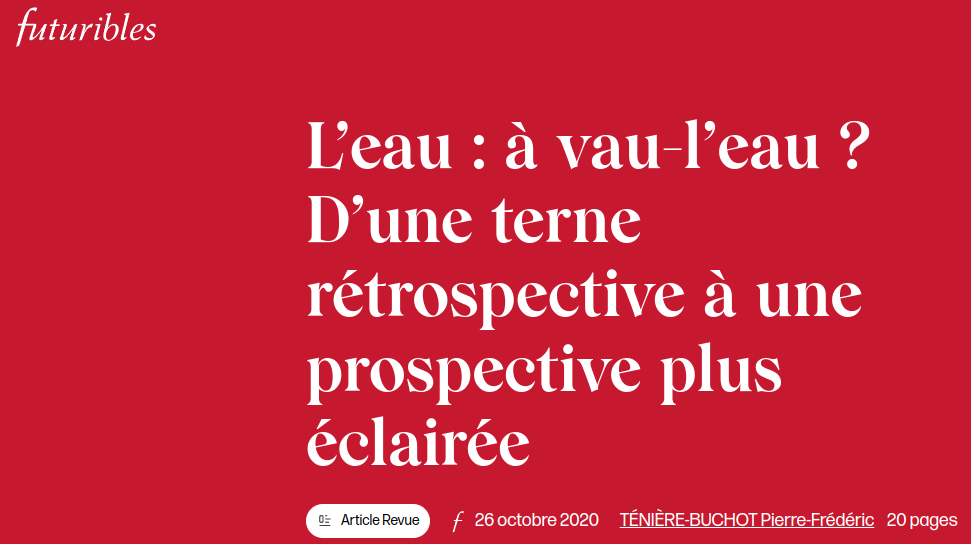 L’eau : à Vau L’eau ? D’une Terne Rétrospective à Une Prospective Plus éclairée. Article De P F. Tenière Buchot